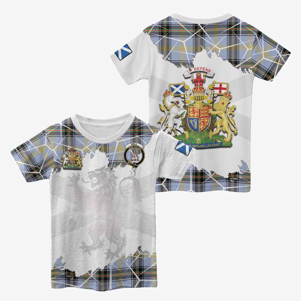 Bell Tartan Kid T-shirt with Family Crest and Lion Rampant Grunge Style