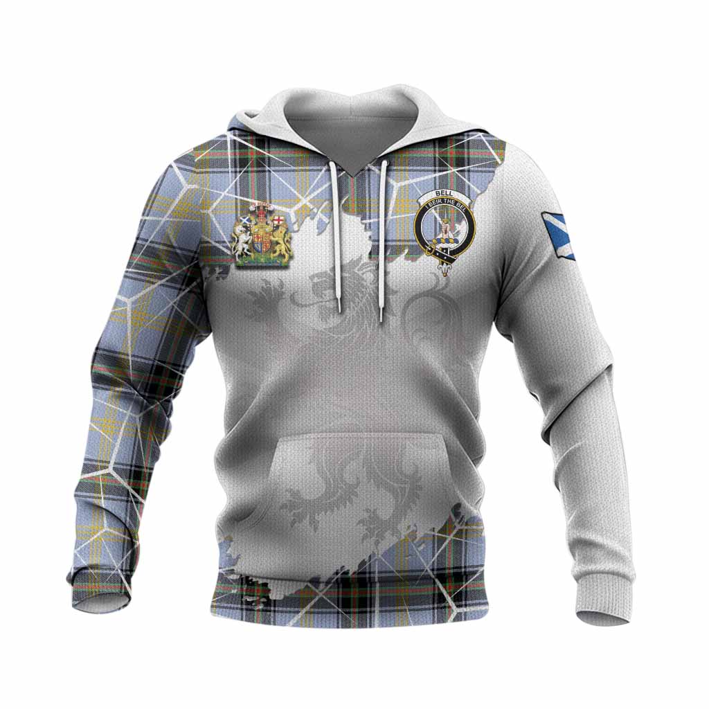 Bell Tartan Knitted Hoodie with Family Crest and Lion Rampant Grunge Style