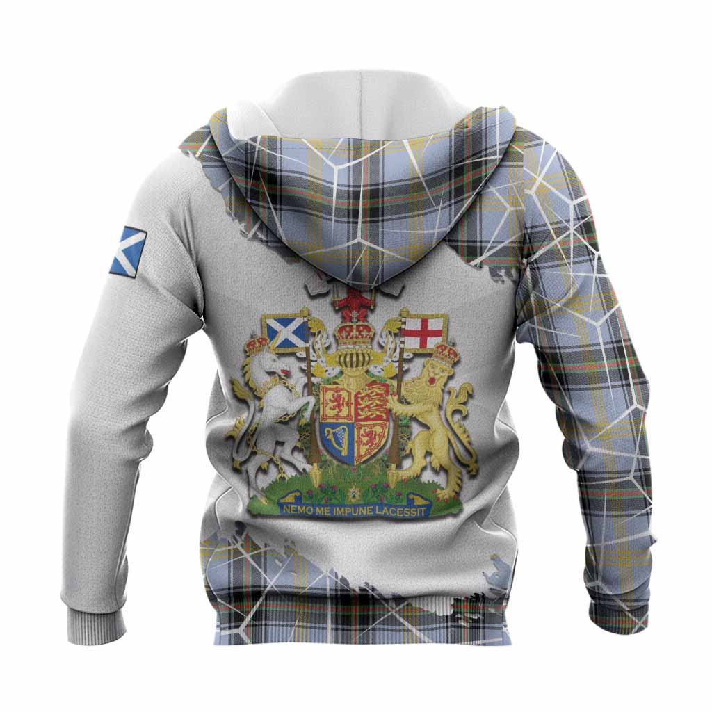 Bell Tartan Knitted Hoodie with Family Crest and Lion Rampant Grunge Style