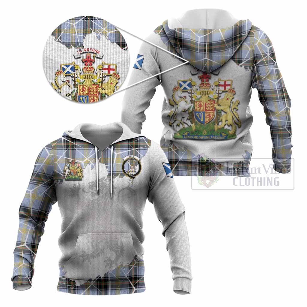 Bell Tartan Knitted Hoodie with Family Crest and Lion Rampant Grunge Style