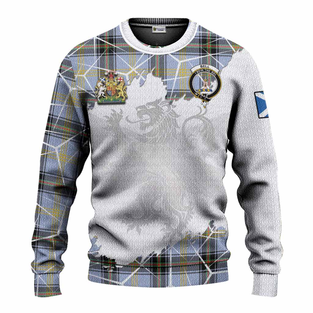 Bell Tartan Knitted Sweater with Family Crest and Lion Rampant Grunge Style