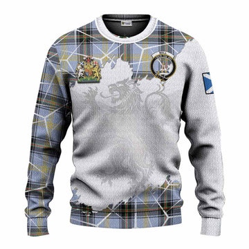 Bell Tartan Knitted Sweater with Family Crest and Lion Rampant Grunge Style