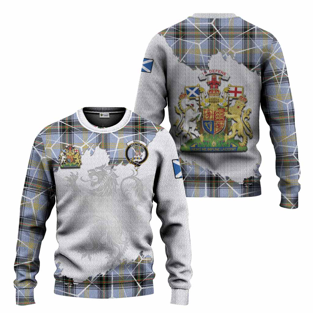 Bell Tartan Knitted Sweater with Family Crest and Lion Rampant Grunge Style
