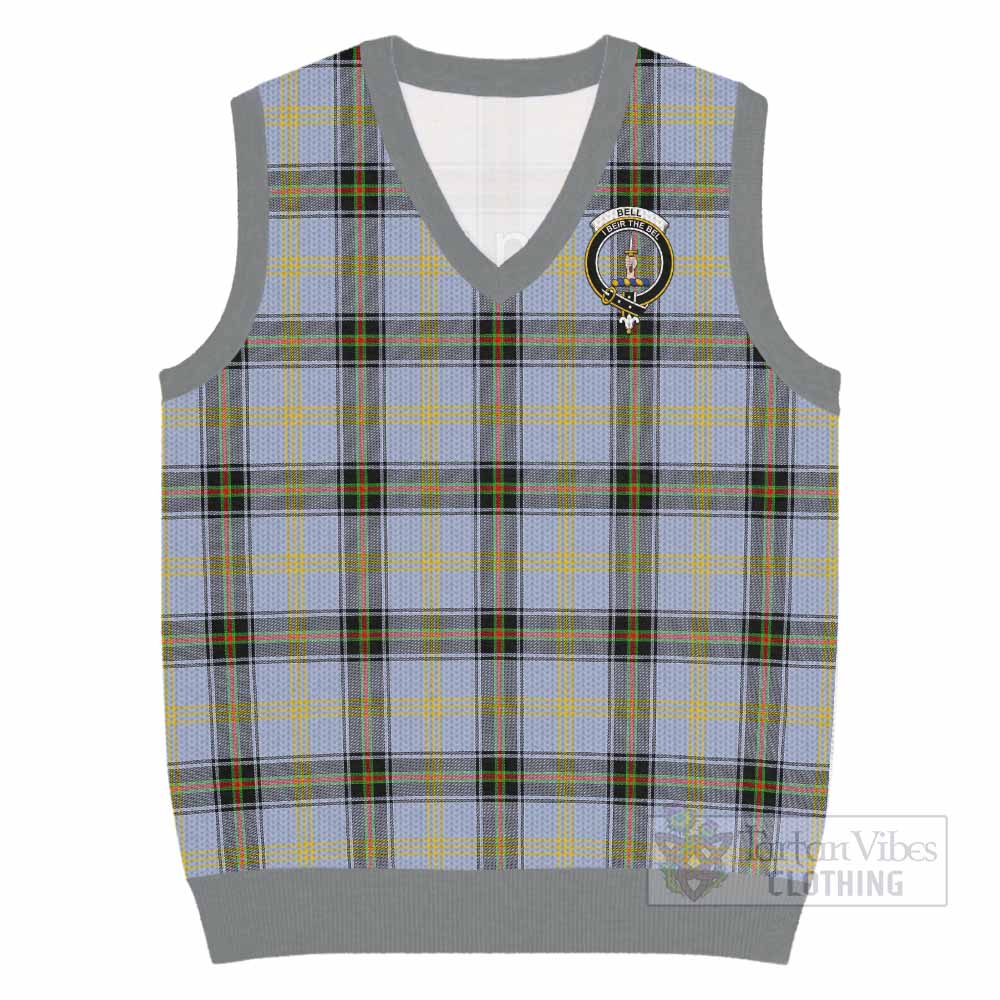 Bell Tartan Knitted V-Neck Vest with Family Crest - Tartan Vibes Clothing