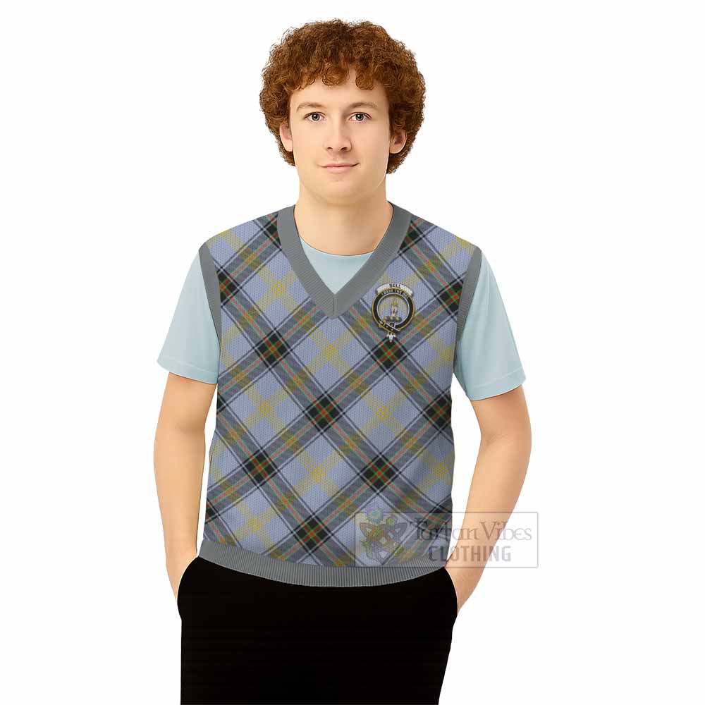 Bell Tartan Knitted V-Neck Vest with Family Crest Cross Style