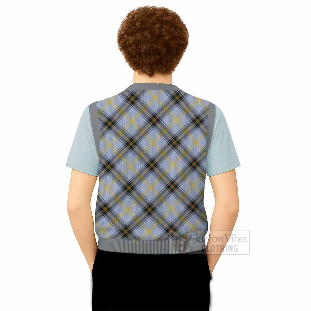 Bell Tartan Knitted V-Neck Vest with Family Crest Cross Style