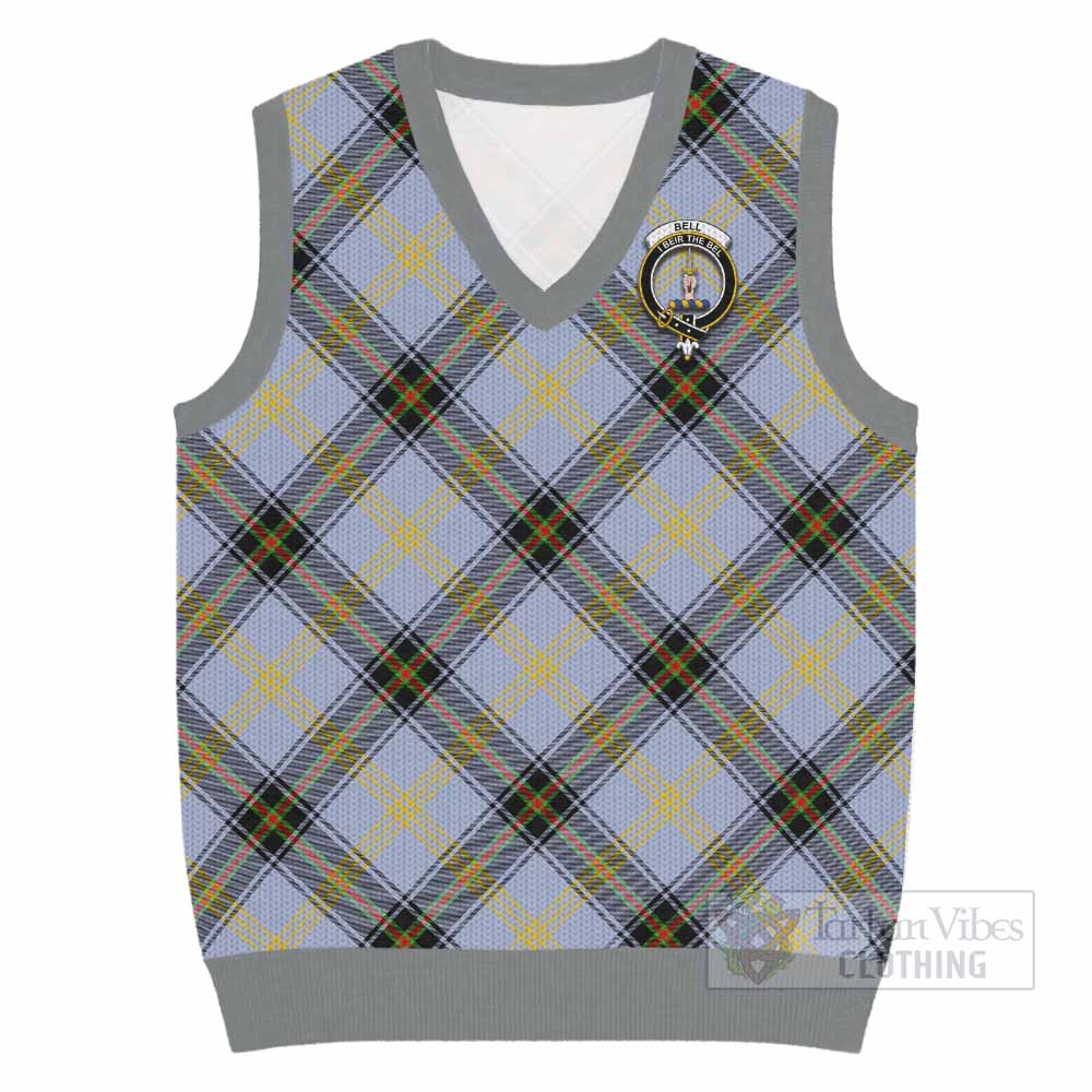 Bell Tartan Knitted V-Neck Vest with Family Crest Cross Style