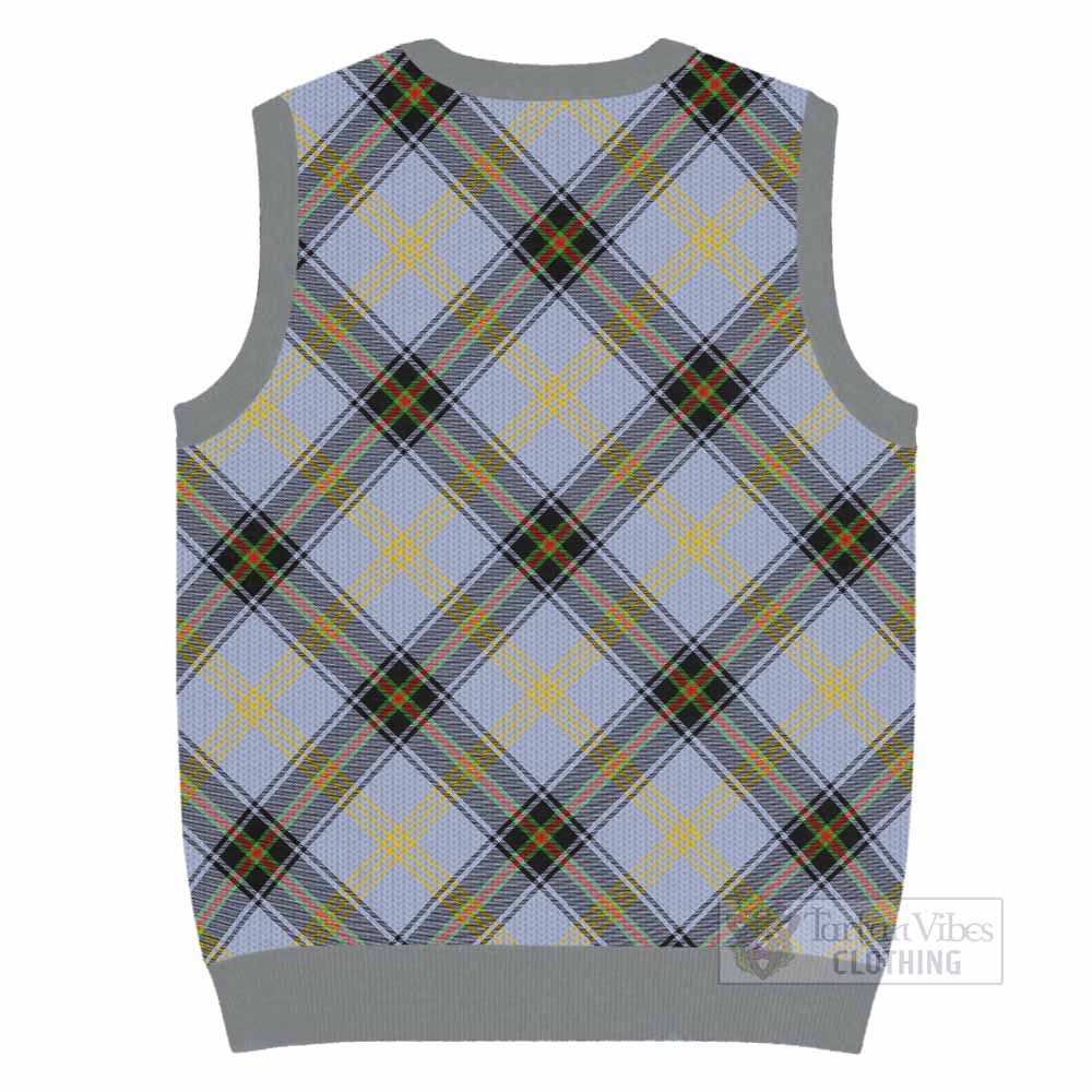 Bell Tartan Knitted V-Neck Vest with Family Crest Cross Style
