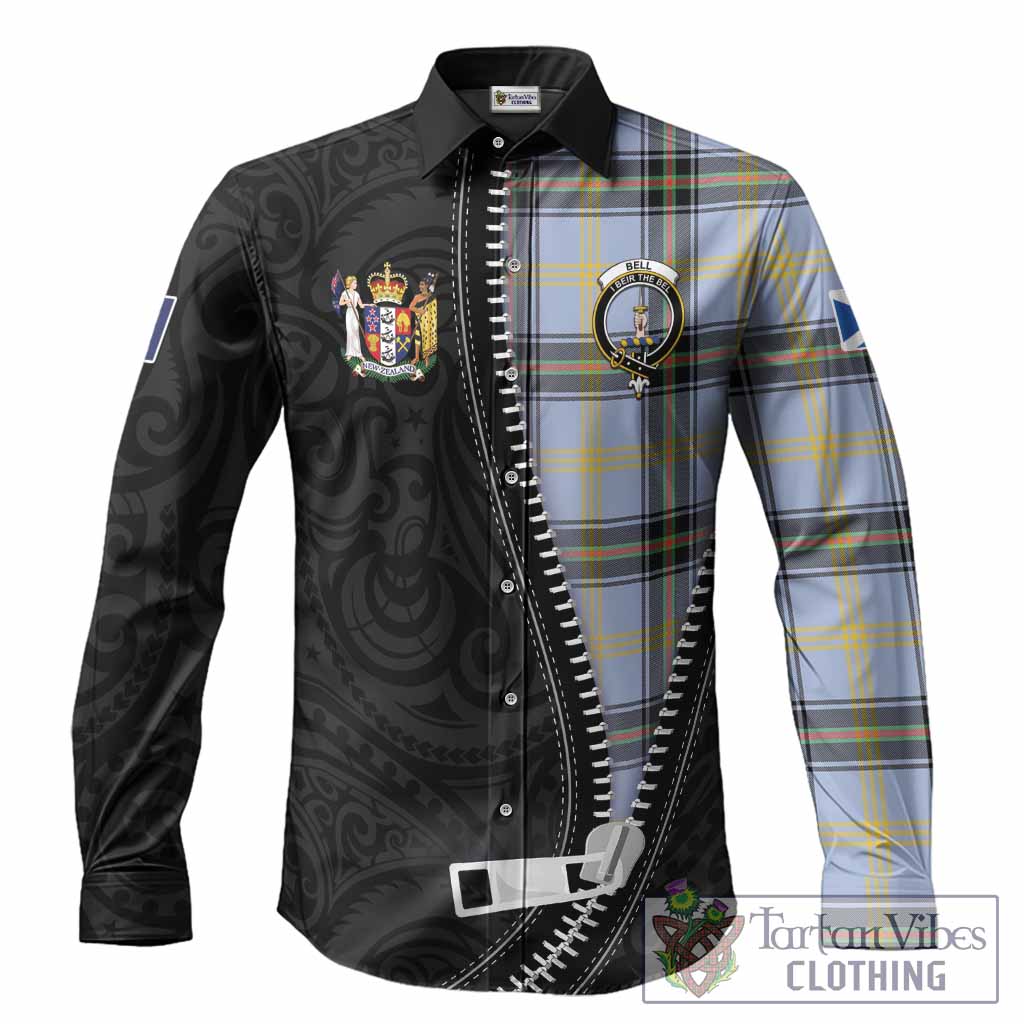 Bell Tartan Long Sleeve Button Shirts New Zealand Pattern Unique Zipper Stylized