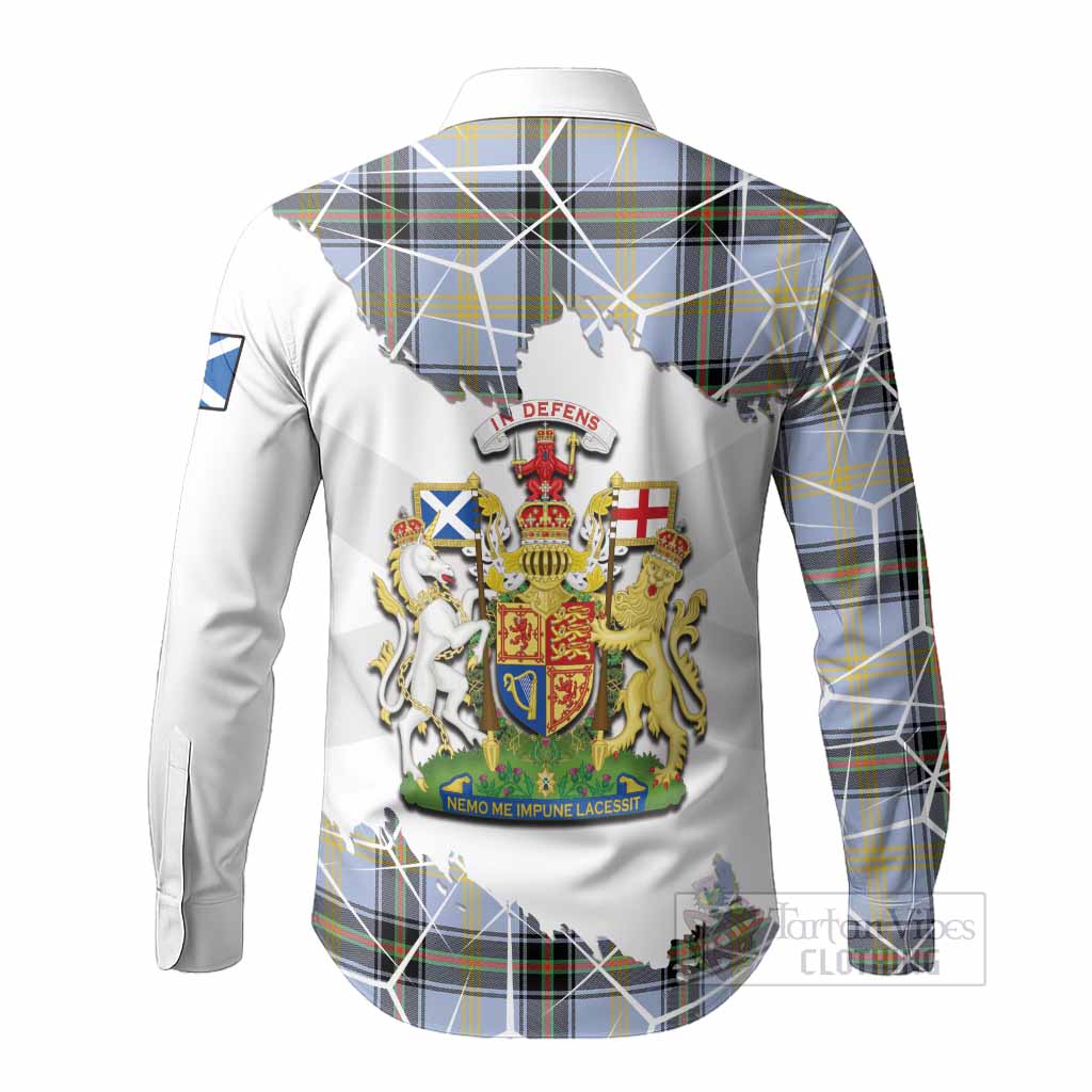 Bell Tartan Long Sleeve Button Shirts with Family Crest and Lion Rampant Grunge Style