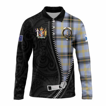 Bell Tartan Long Sleeve Polo Shirt New Zealand Pattern Unique Zipper Stylized