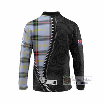 Bell Tartan Long Sleeve Polo Shirt New Zealand Pattern Unique Zipper Stylized