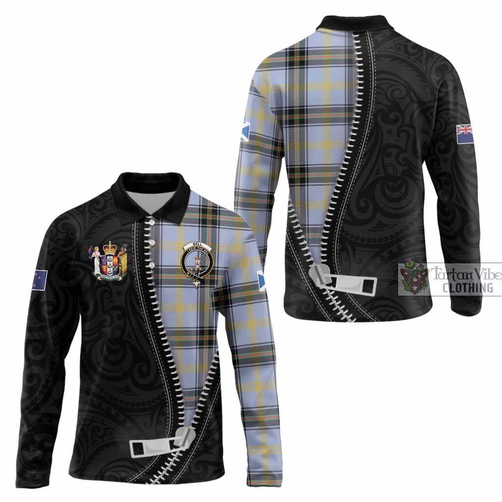 Bell Tartan Long Sleeve Polo Shirt New Zealand Pattern Unique Zipper Stylized