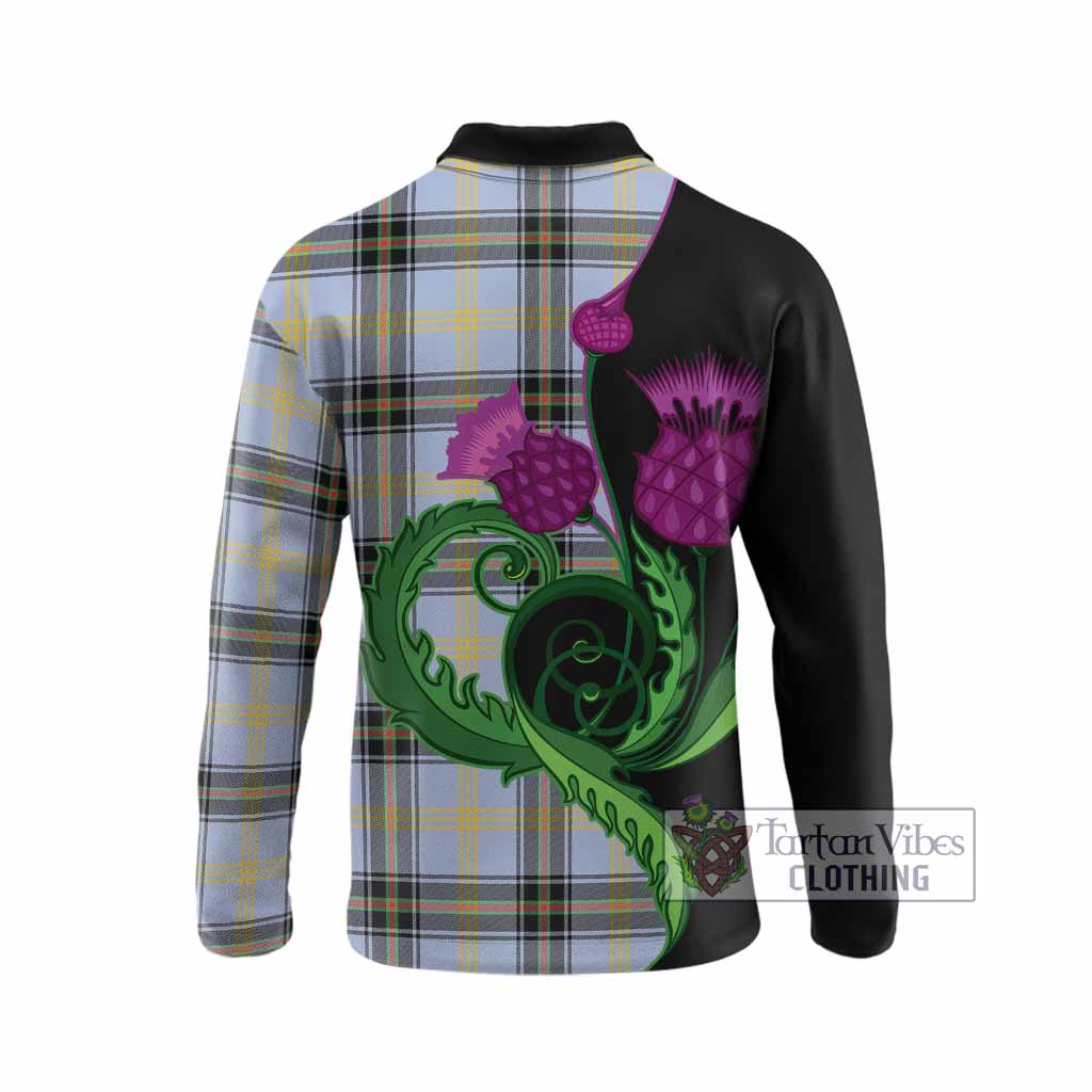 Bell Tartan Long Sleeve Polo Shirt Traditional Scottish Thistle