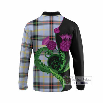 Bell Tartan Long Sleeve Polo Shirt Traditional Scottish Thistle