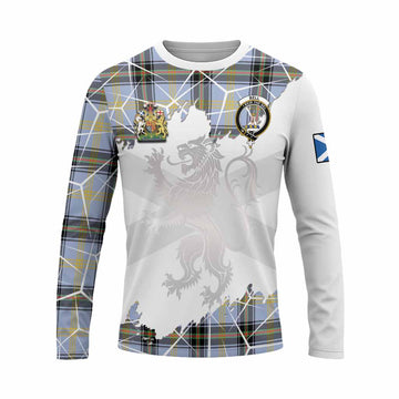 Bell Tartan Long Sleeve T-Shirt with Family Crest and Lion Rampant Grunge Style