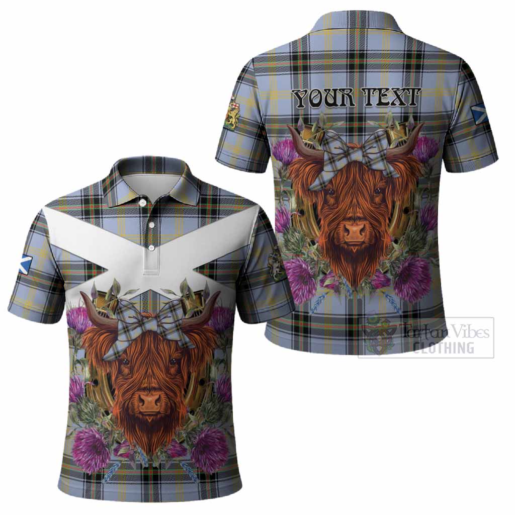 Bell Tartan Polo Shirt Scottish Thistle Heilan Coo
