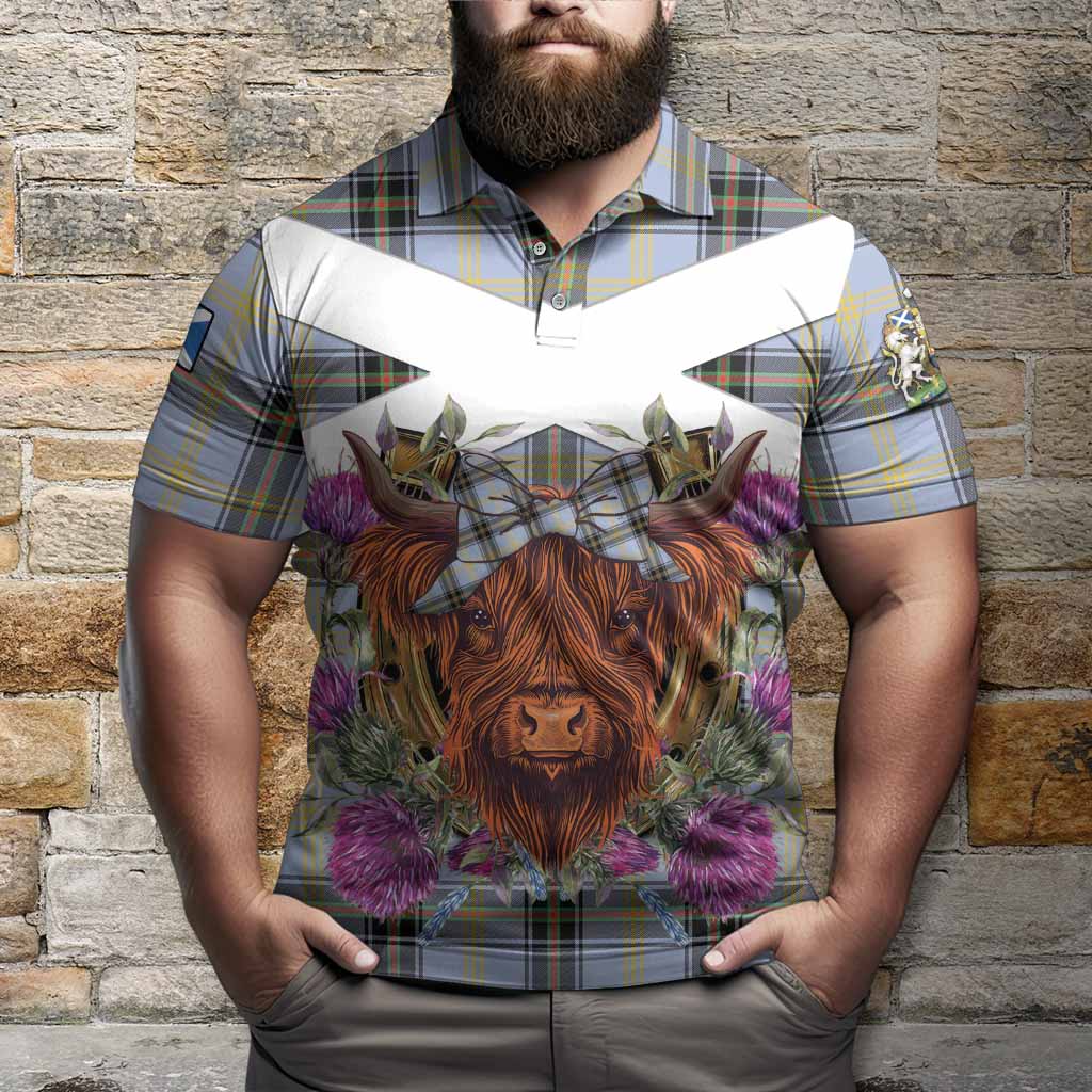 Bell Tartan Polo Shirt Scottish Thistle Heilan Coo