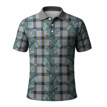 Bell Tartan Polo Shirt Seamless Scottish Thistle Flowers