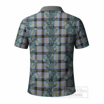 Bell Tartan Polo Shirt Seamless Scottish Thistle Flowers