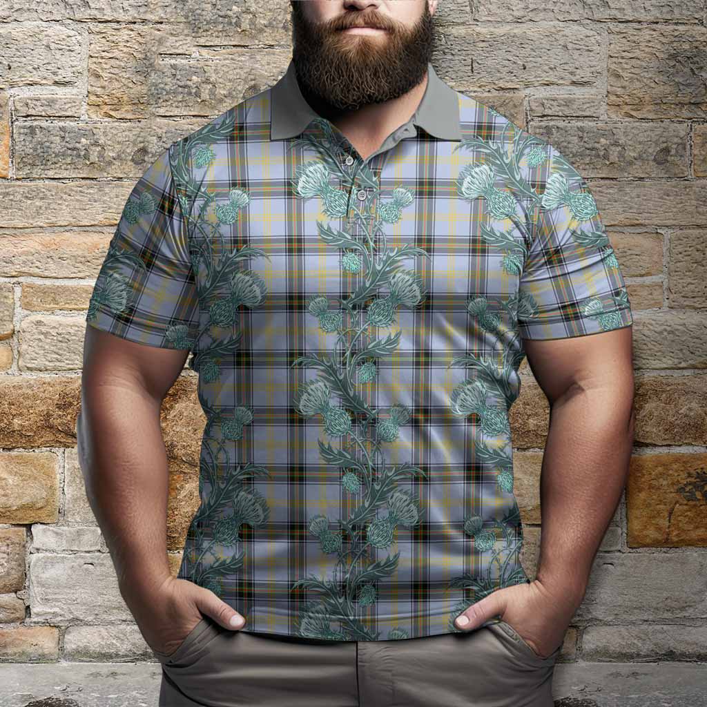Bell Tartan Polo Shirt Seamless Scottish Thistle Flowers