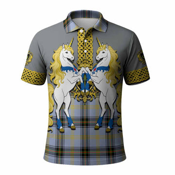 Bell Tartan Polo Shirt Unicorn Celtic Knot And Thistle Emblem