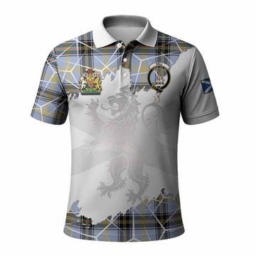 Bell Tartan Polo Shirt with Family Crest and Lion Rampant Grunge Style