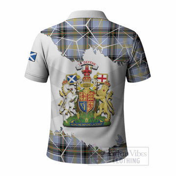 Bell Tartan Polo Shirt with Family Crest and Lion Rampant Grunge Style