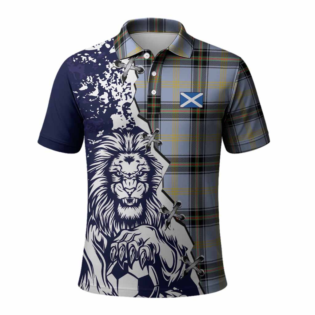 Bell Tartan Scottish Polo Shirt Angry Lion With Soccer Ball Style