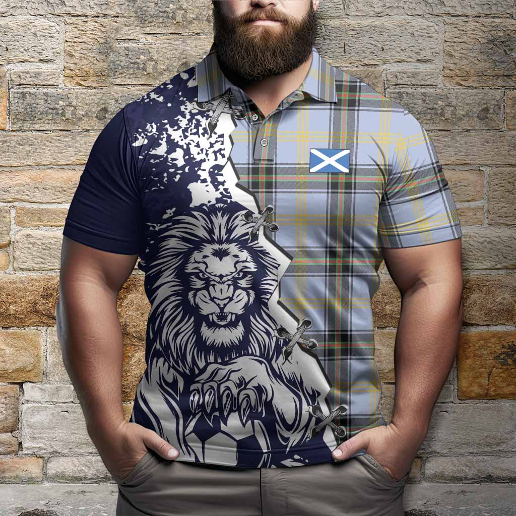 Bell Tartan Scottish Polo Shirt Angry Lion With Soccer Ball Style