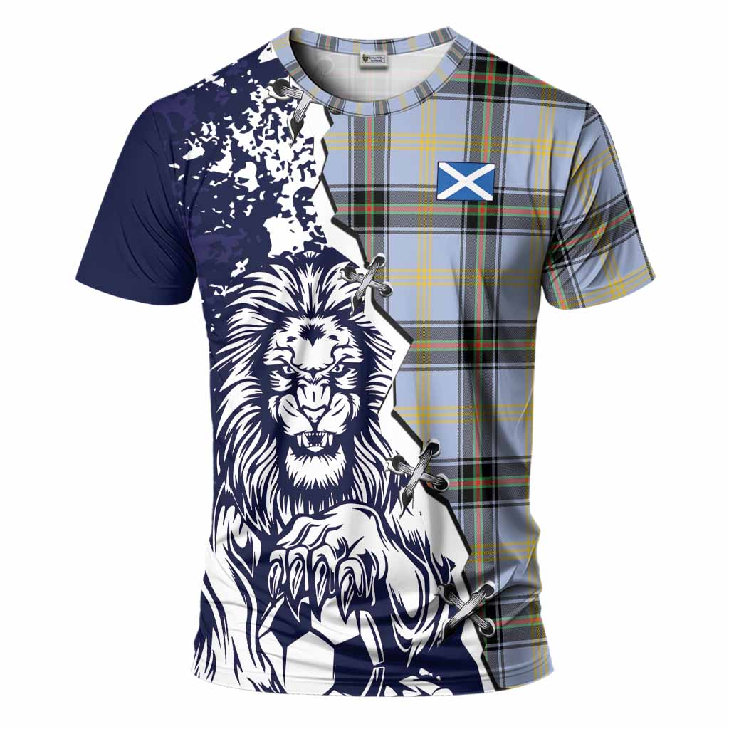 Bell Tartan Scottish T-Shirt Angry Lion With Soccer Ball Style