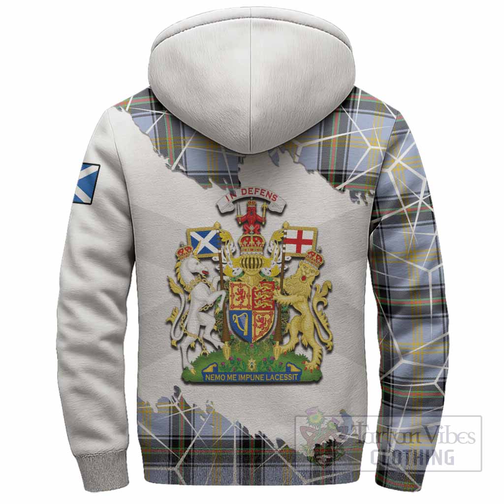 Bell Tartan Sherpa Hoodie with Family Crest and Lion Rampant Grunge Style