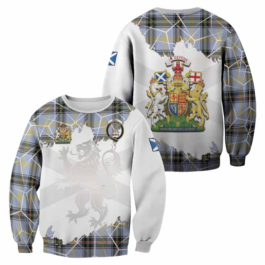 Bell Tartan Sweatshirt with Family Crest and Lion Rampant Grunge Style