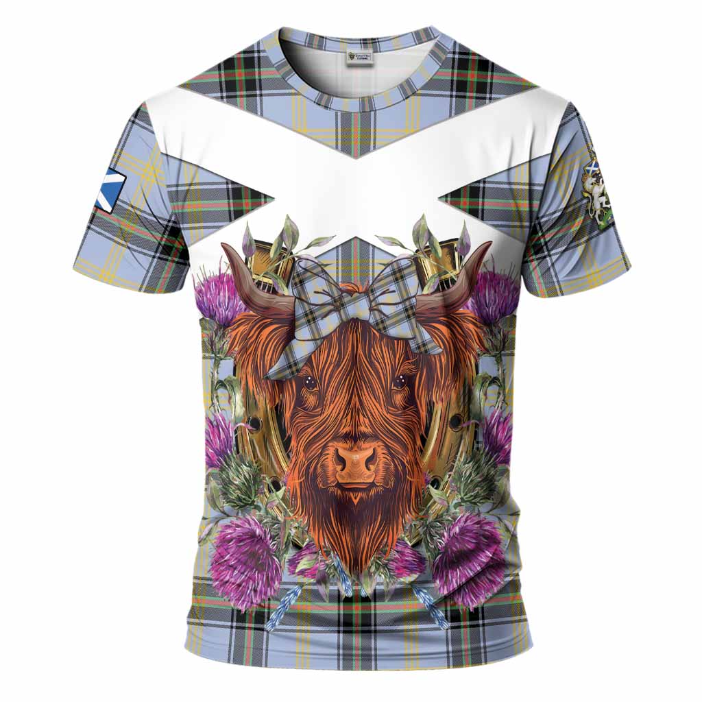 Bell Tartan T-Shirt Scottish Thistle Heilan Coo