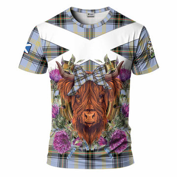 Bell Tartan T-Shirt Scottish Thistle Heilan Coo