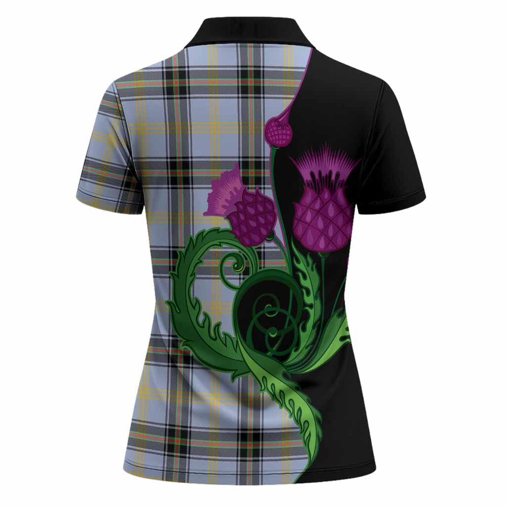 Bell Tartan Women Polo Shirt Traditional Scottish Thistle