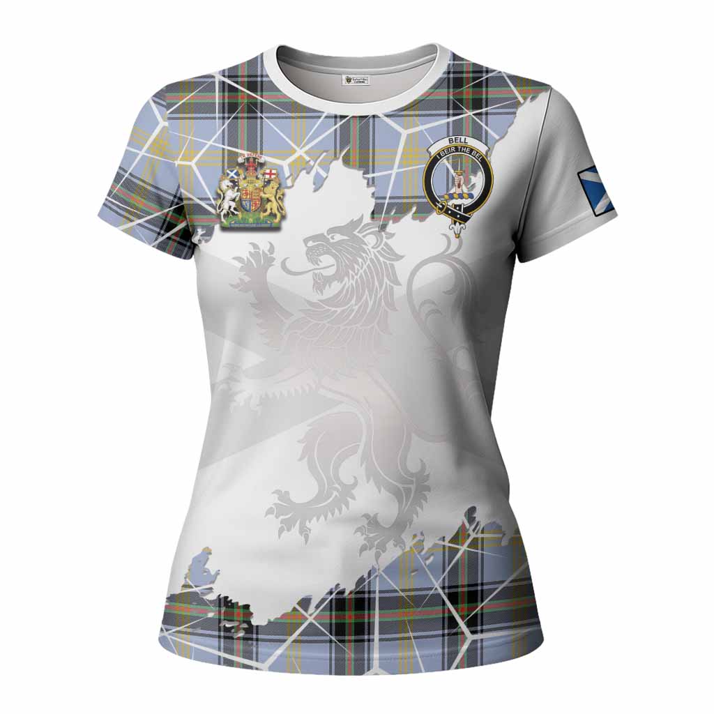 Bell Tartan Women T shirt with Family Crest and Lion Rampant Grunge Style