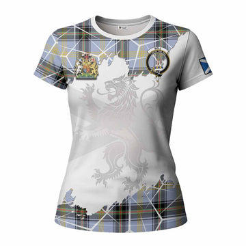 Bell Tartan Women T shirt with Family Crest and Lion Rampant Grunge Style