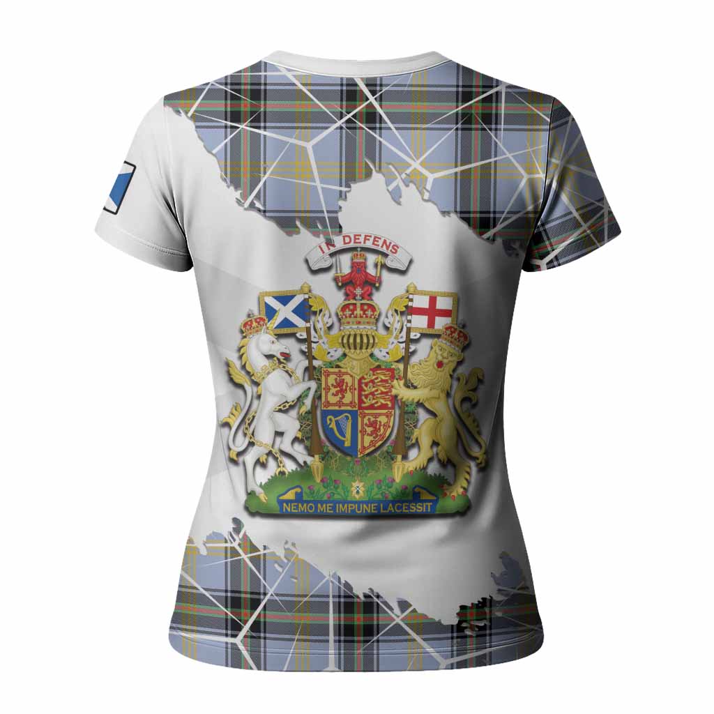 Bell Tartan Women T shirt with Family Crest and Lion Rampant Grunge Style
