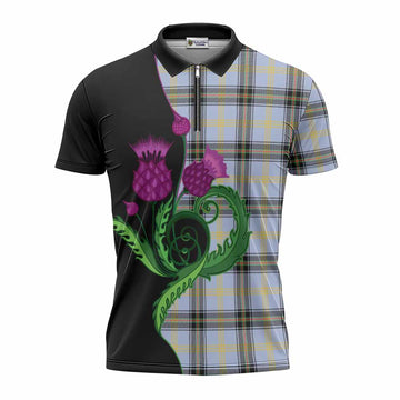 Bell Tartan Zipper Polo Shirt Traditional Scottish Thistle