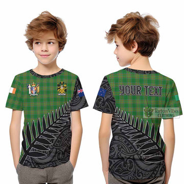 Tartan Vibes Clothing Bellew Irish Clan Tartan Kid T-Shirt with Coat of Arms New Zealand Silver Fern Half Style