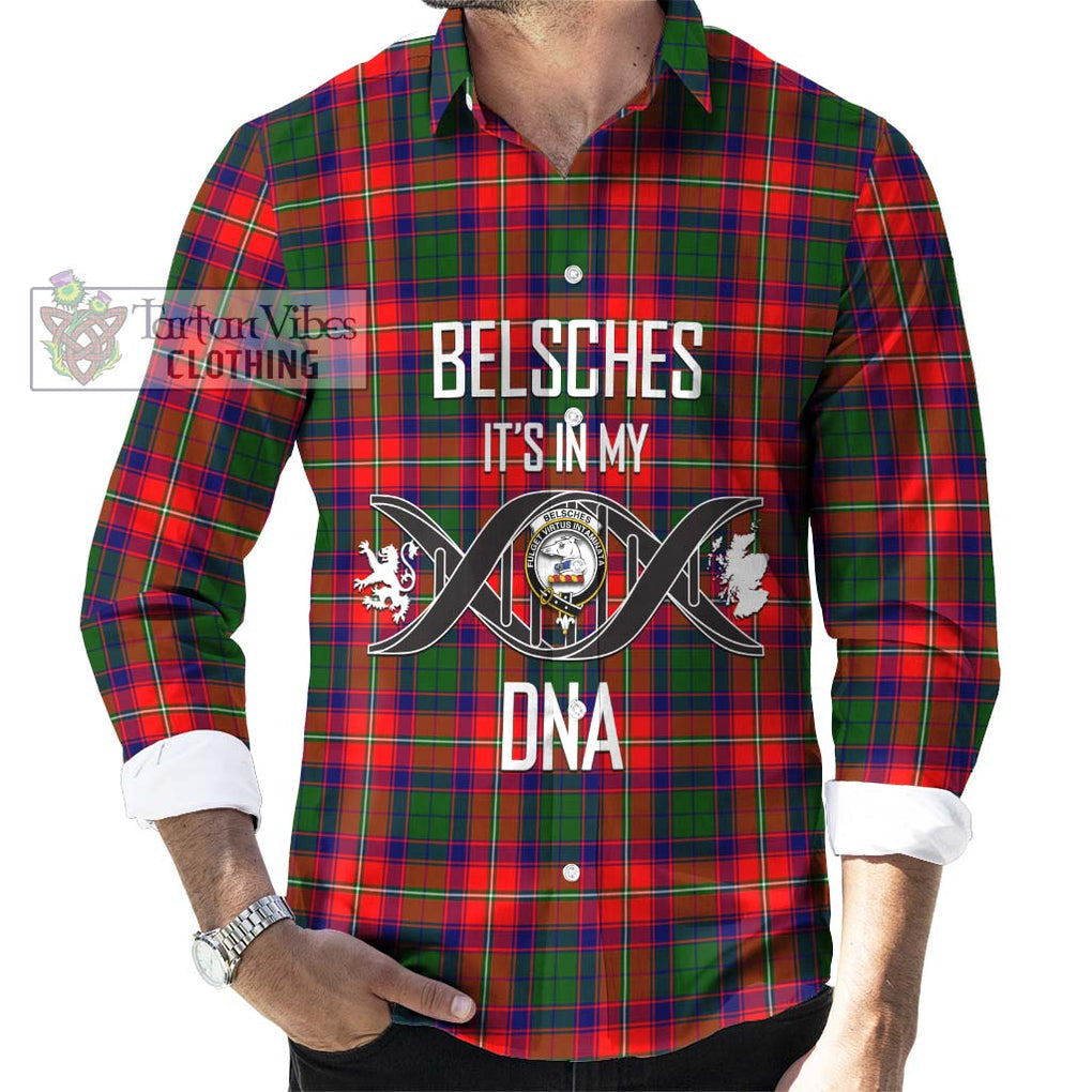 Belsches Tartan Long Sleeve Button Shirt with Family Crest DNA In Me Style Men's Shirt S - Tartanvibesclothing Shop