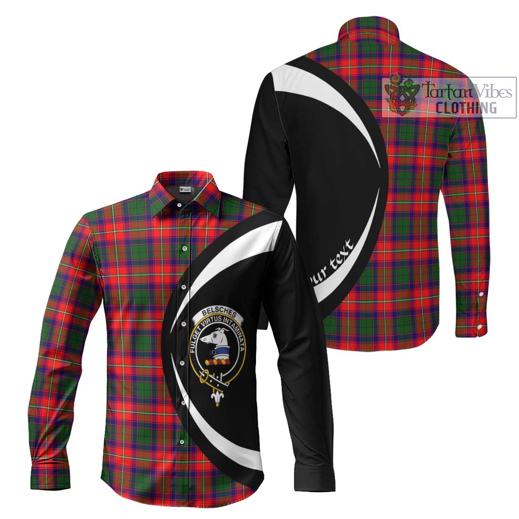 Belsches Tartan Long Sleeve Button Up with Family Crest Circle Style Men's Shirt S - Tartan Vibes Clothing