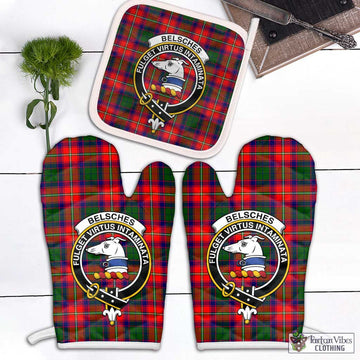 Belsches Tartan Combo Oven Mitt & Pot-Holder with Family Crest Combo 2 Oven Mitt & 1 Pot-Holder Black - Tartan Vibes Clothing