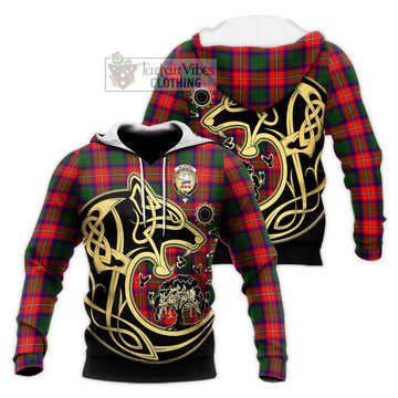 Belsches Tartan Knitted Hoodie with Family Crest Celtic Wolf Style Unisex Knitted Pullover Hoodie - Tartan Vibes Clothing
