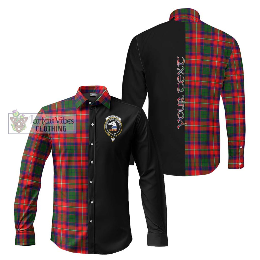 Belsches Tartan Long Sleeve Button Shirt with Family Crest and Half Of Me Style Men's Shirt S - Tartanvibesclothing Shop