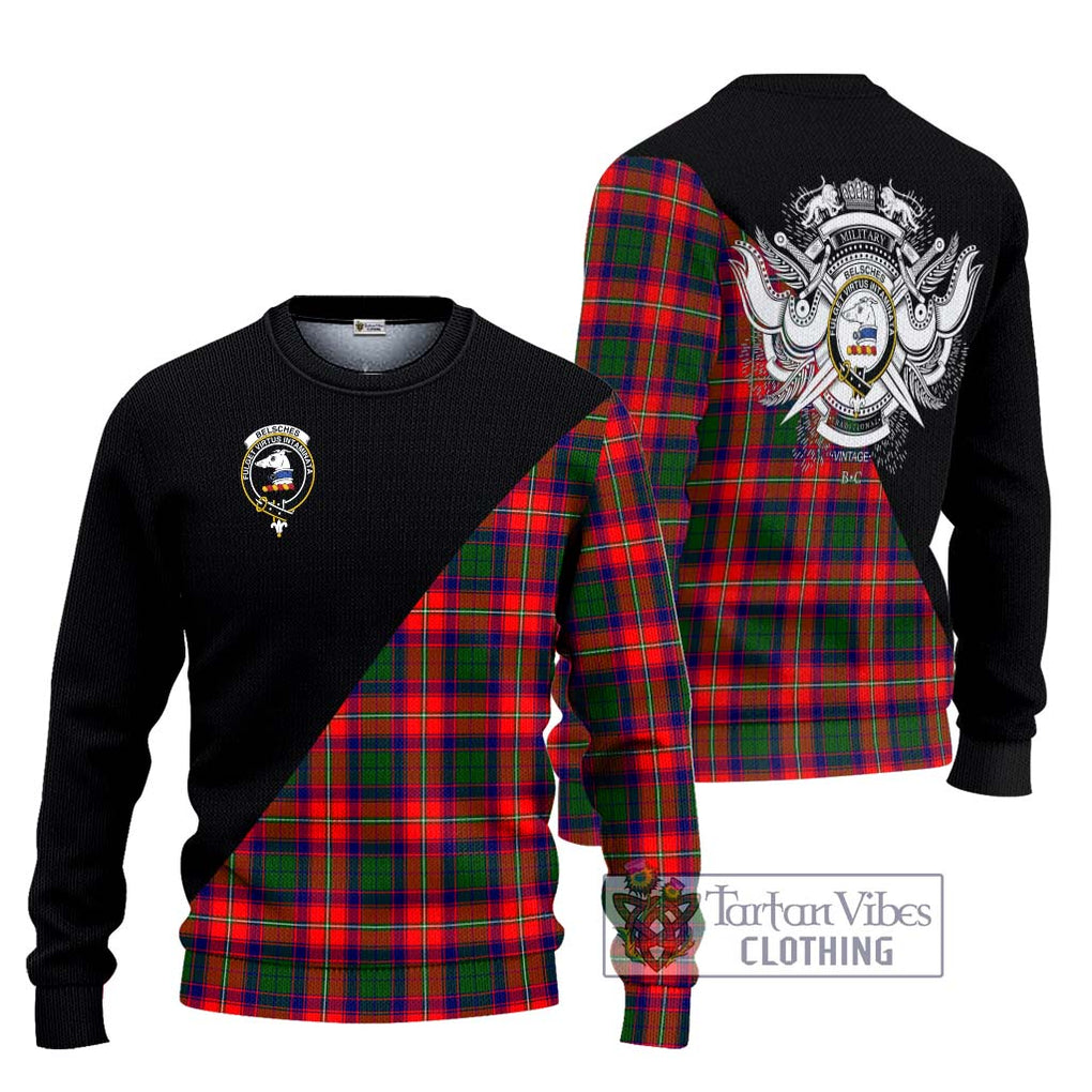 Belsches Tartan Ugly Sweater with Family Crest and Military Logo Style Unisex - Tartan Vibes Clothing