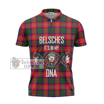 Belsches Tartan Zipper Polo Shirt with Family Crest DNA In Me Style - Tartan Vibes Clothing
