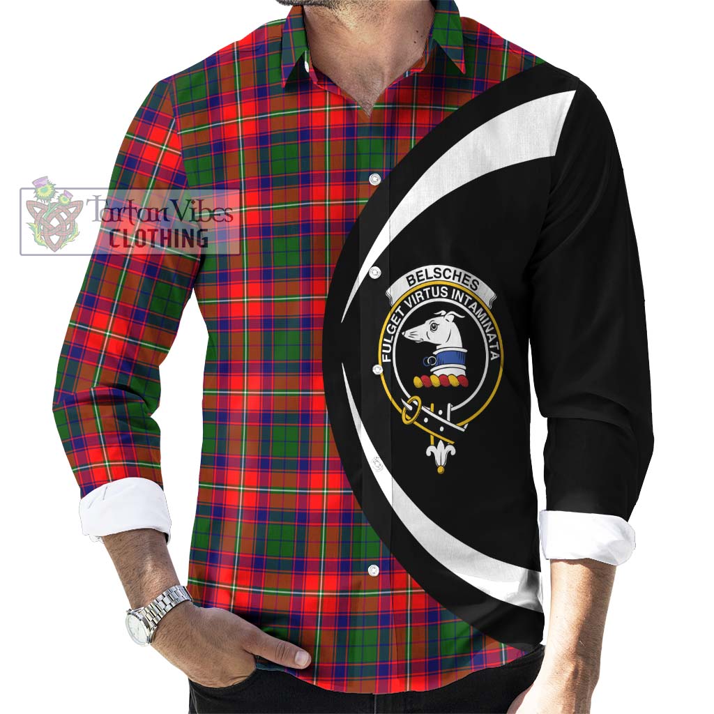 Belsches Tartan Long Sleeve Button Up with Family Crest Circle Style - Tartan Vibes Clothing