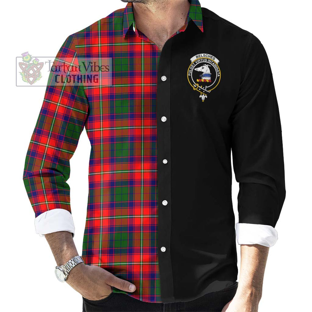 Belsches Tartan Long Sleeve Button Shirt with Family Crest and Half Of Me Style - Tartanvibesclothing Shop